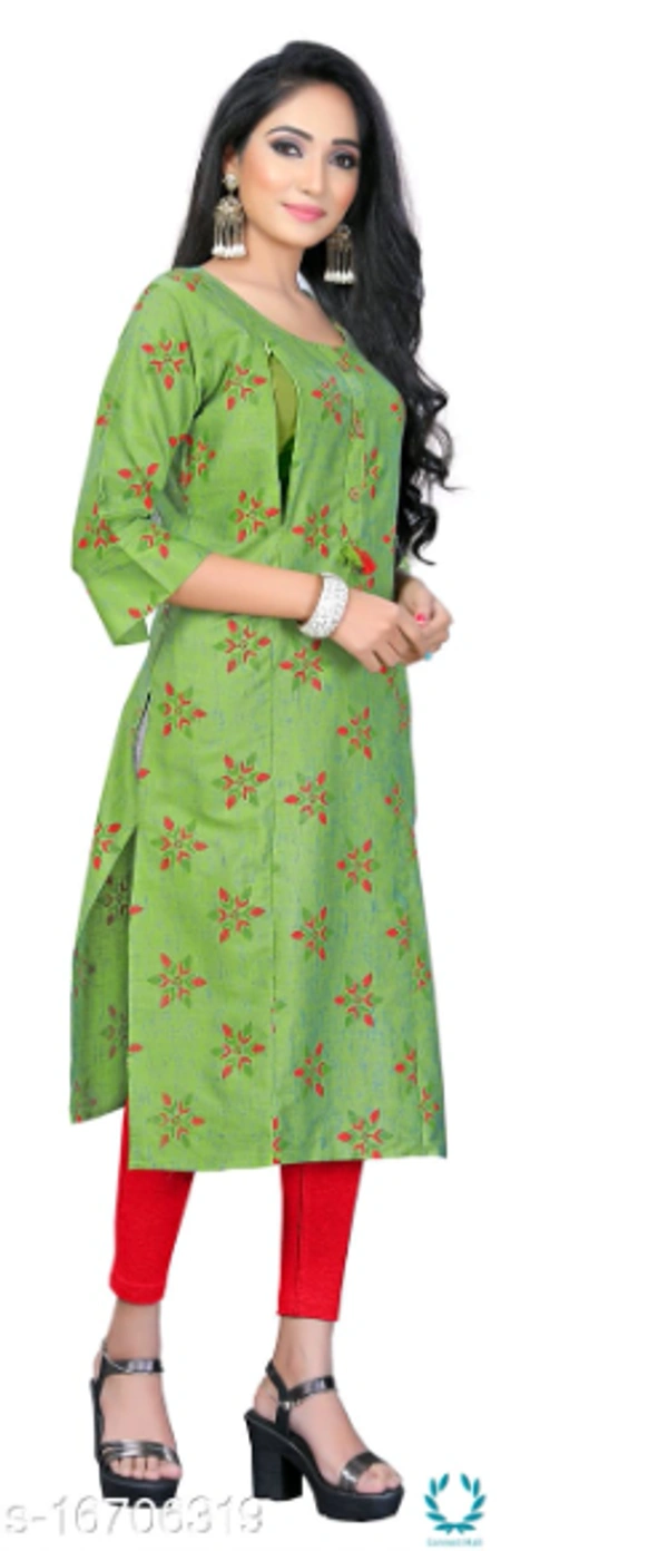Women Cotton Maternity Applique Green Kurti - XL (Bust Size: 42 in, Size Length: 44 in)